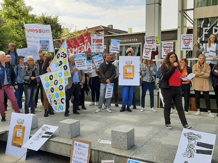 Aktion gegen Stellenabbau bei Tamedia Romandie