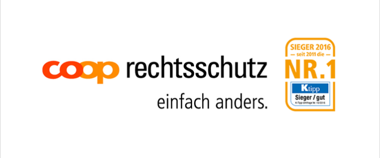 Logo von Coop Rechtsschutz mit Slogan und Auszeichnung