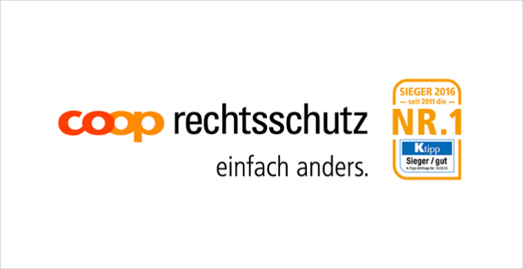 Logo von Coop Rechtsschutz mit Slogan und Auszeichnung