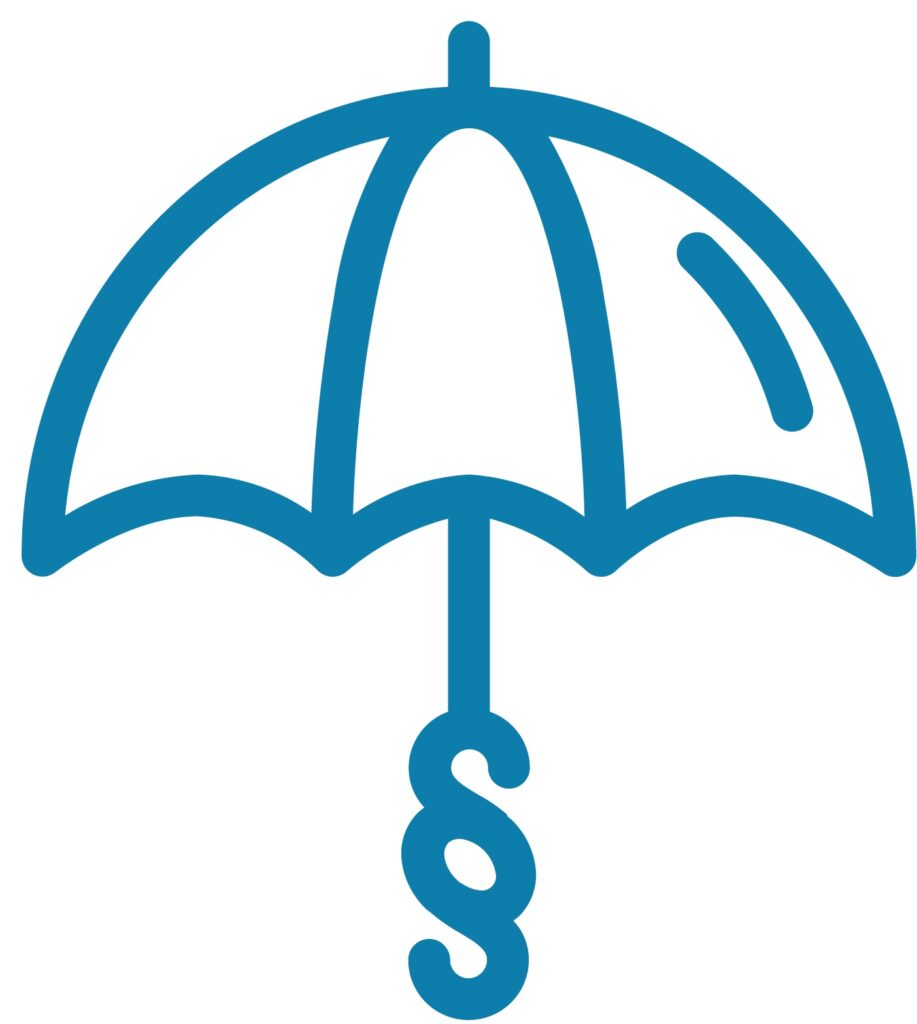 Hellblaues Icon eines Regenschirms, dessen Stock ein Paragraphenzeichen ist