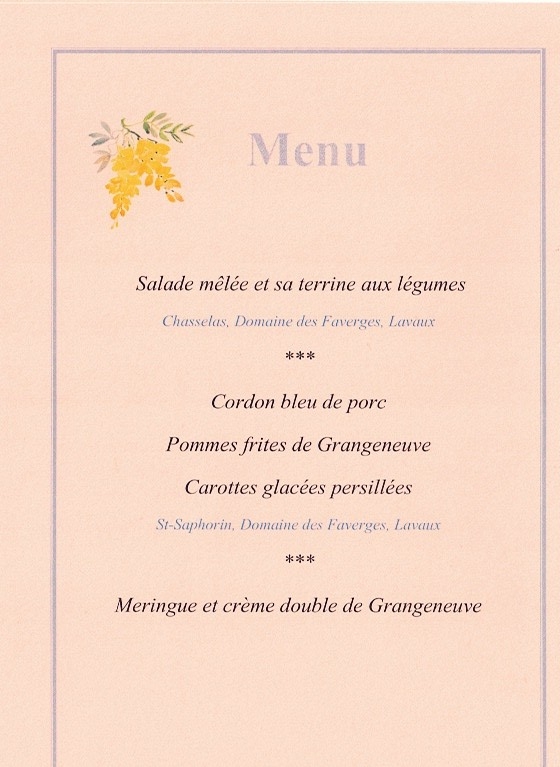 Menu de midi visite Grangeneuve